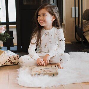 PETIT LEM Rudy and Reindeers Print on Off White PJ Set Size 18 Months NWT